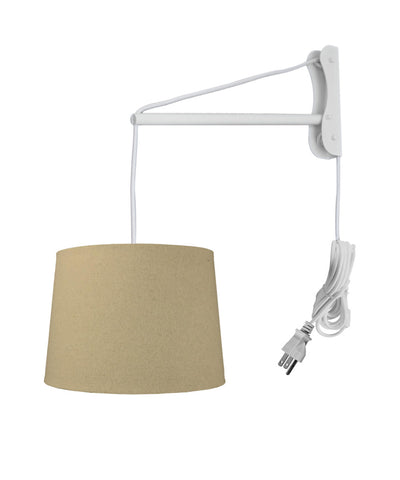 MAST Plug-In Wall Mount Pendant, 2 Light White Cord/Arm with Diffuser, Sand Linen Shade 13x16x11