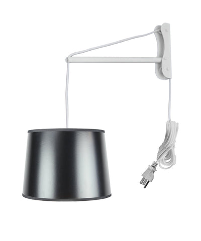 MAST Plug-In Wall Mount Pendant, 2 Light White Cord/Arm with Diffuser, Black Gold-Lined Shade 12x14x10