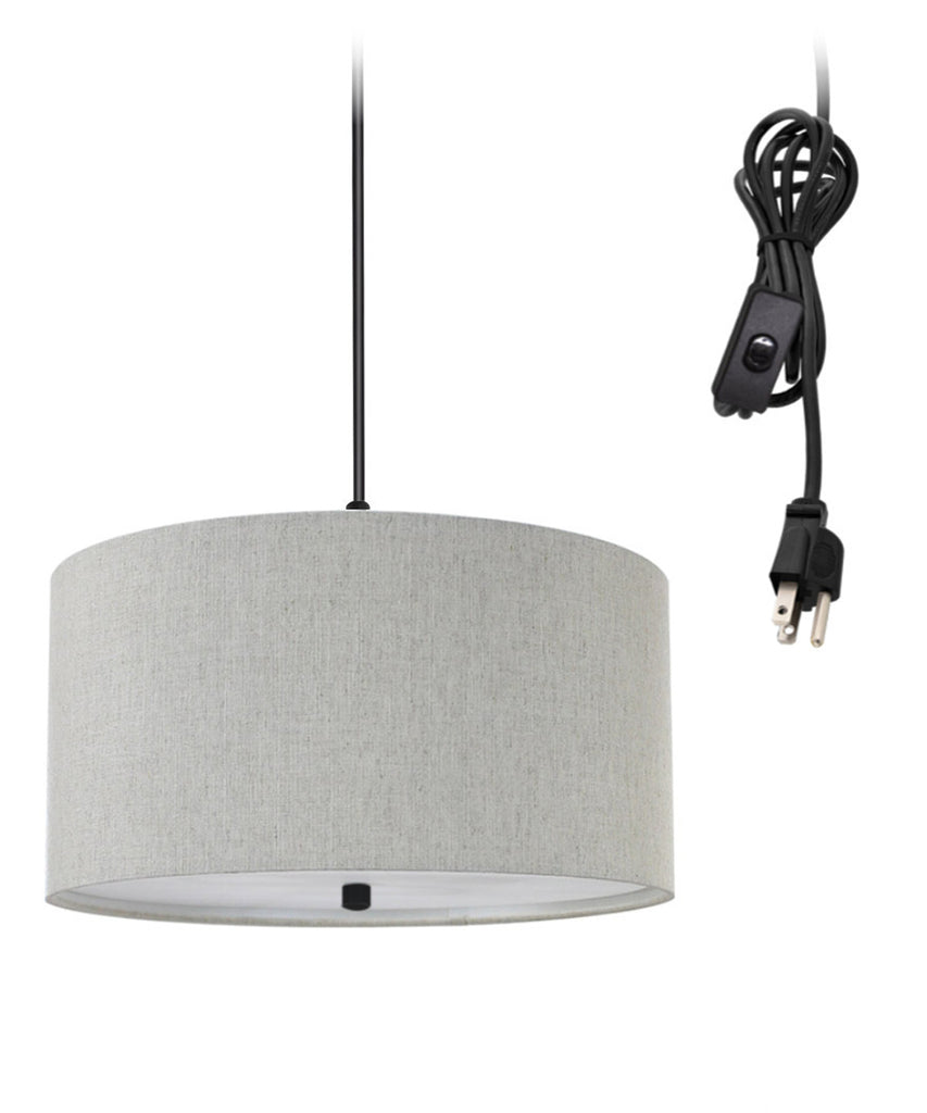2 Light Swag Plug-In Pendant 14"w Textured Oatmeal with Diffuser, Black Cord