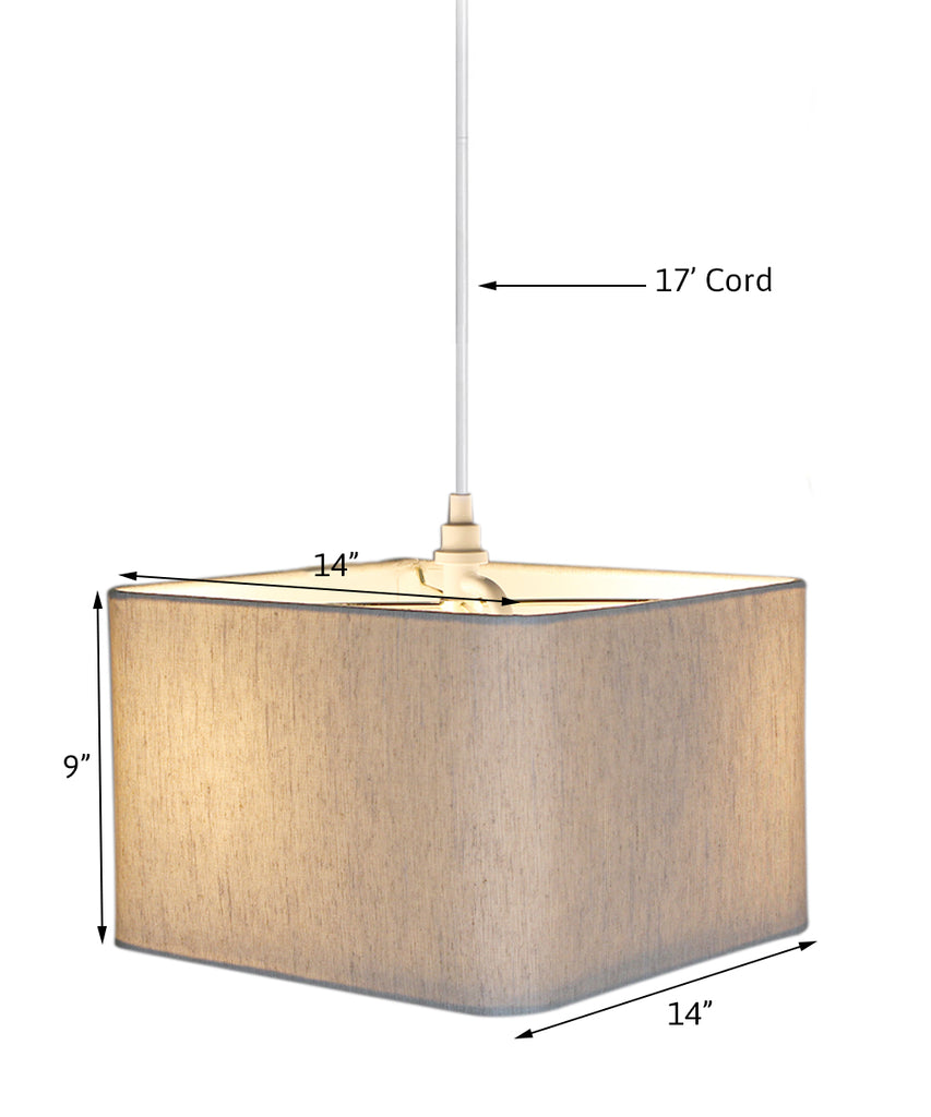 1 Light Swag Plug-In Pendant 14"w Rounded Corner Square Oatmeal Drum Shade, White Cord