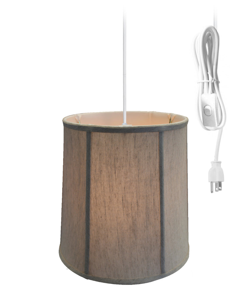 Textured Oatmeal Shantung 1 Light Swag Plug-In Pendant Hanging Lamp