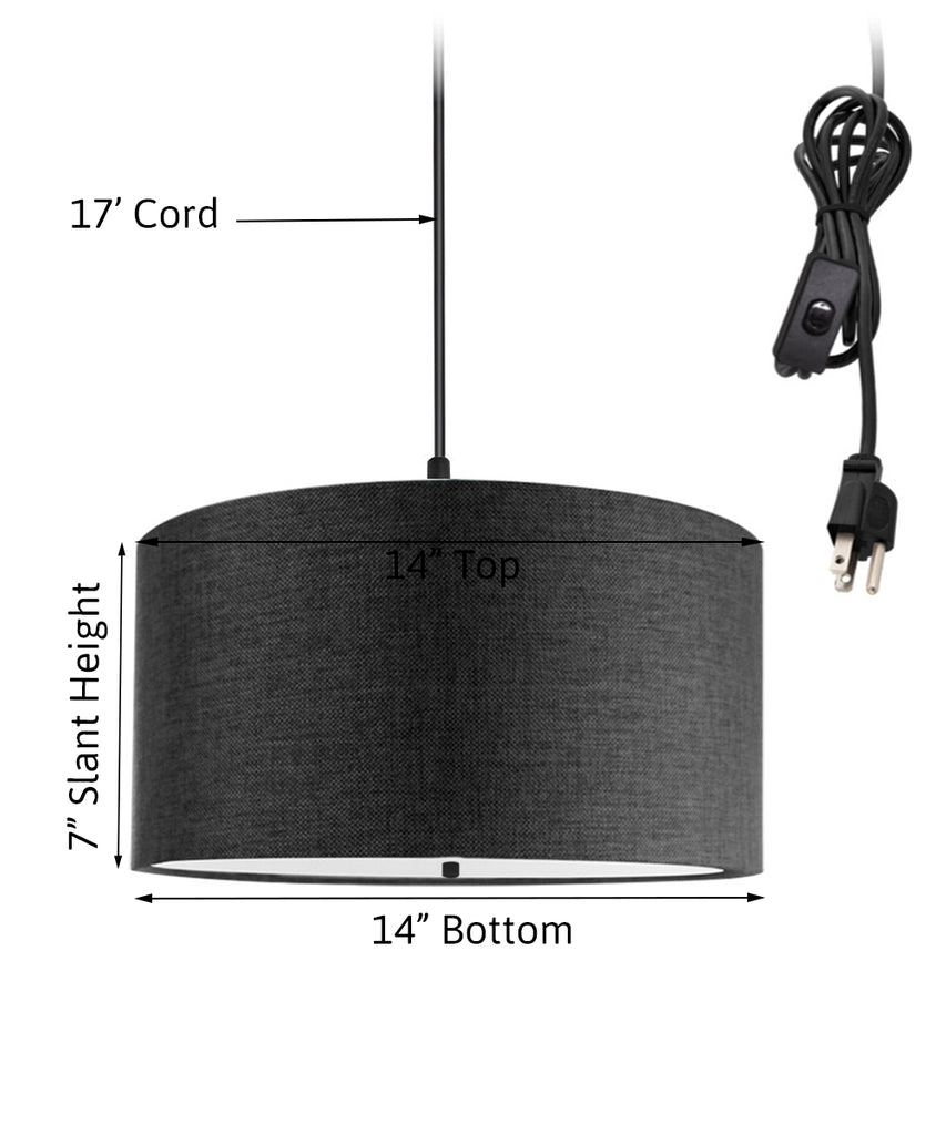 2 Light Swag Plug-In Pendant 14"w Granite Gray with Diffuser, Black Cord