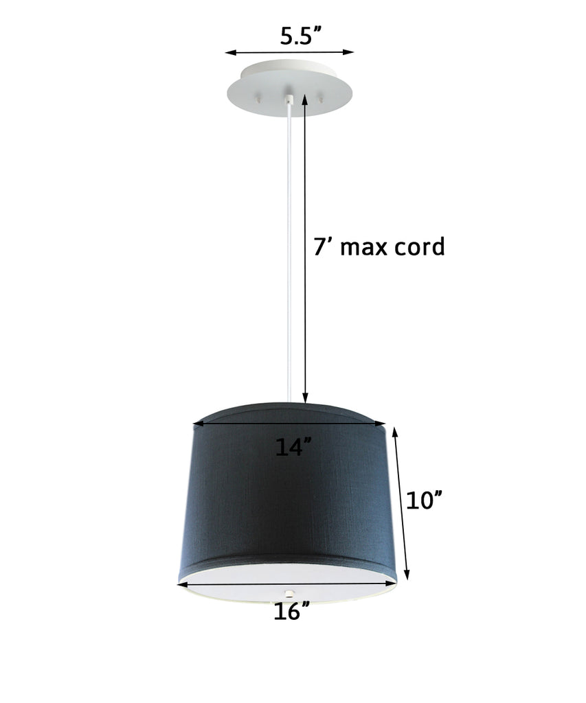 16" W 2 Light Pendant Textured Slate Blue Shade with Diffuser, White Cord