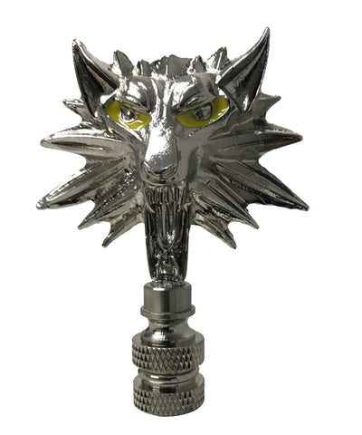 Wolf Head Lamp Finial Brushed Nickel Base  2.75"h