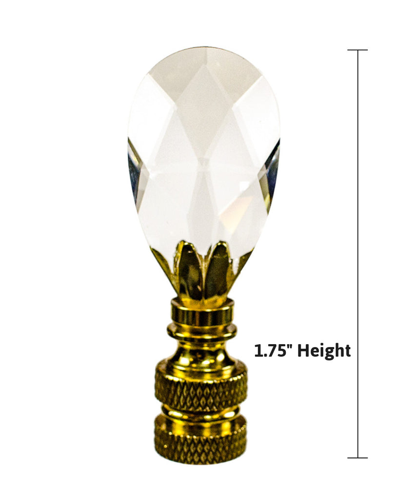 Stephanov Crystal Small Tear Drop Lamp Finial Polished Brass 2.5"h
