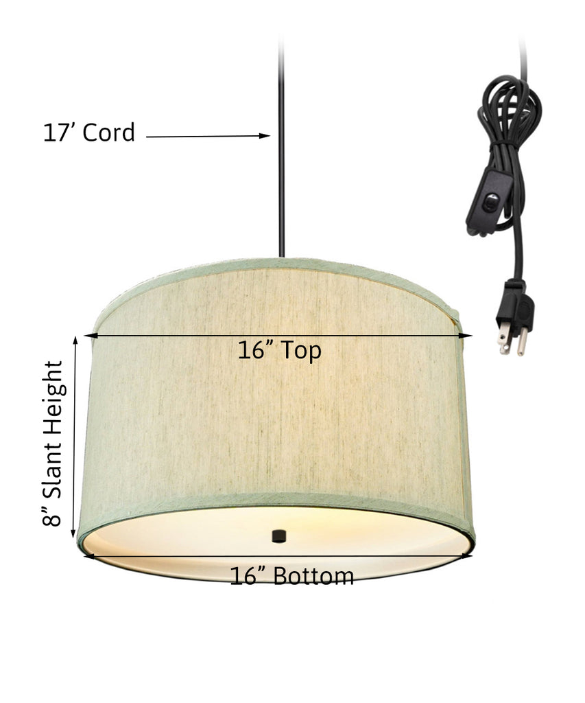 2 Light Swag Plug-In Pendant 16"w Textured Oatmeal with Diffuser, Black Cord