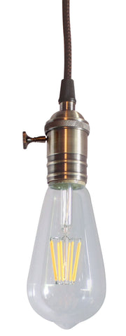 Antique Brass Bare Bulb 1 Light Pendant with Retro Switch on Socket by Home Concept