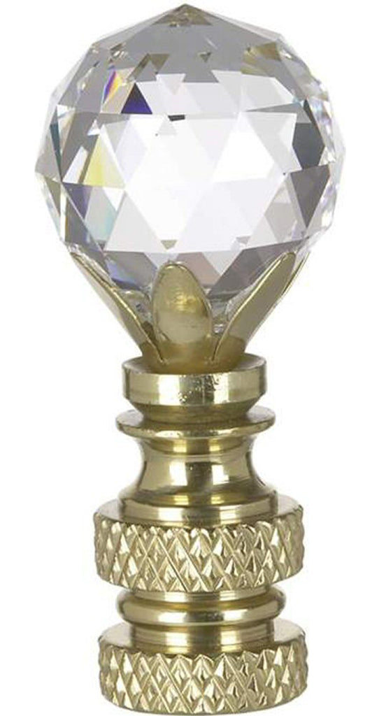 Stephanov Multi-Faceted Lamp Finial Crystal Ball Polished Brass Finish 2"h