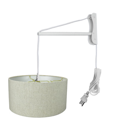 MAST Plug-In Wall Mount Pendant, 2 Light White Cord/Arm with Diffuser, Textured Oatmeal Shade 16x16x08