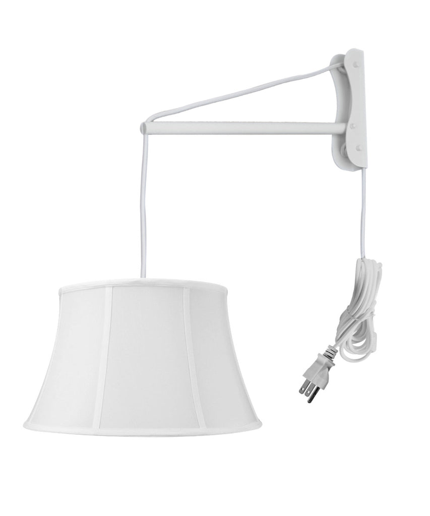 MAST Plug-In Wall Mount Pendant, 2 Light White Cord/Arm with Diffuser, White Shade 12x17x10