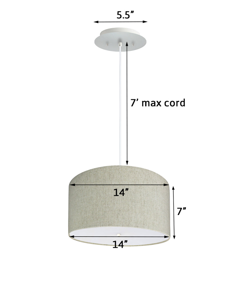 14" W 2 Light Pendant Textured Oatmeal Shade with Diffuser, White Cord