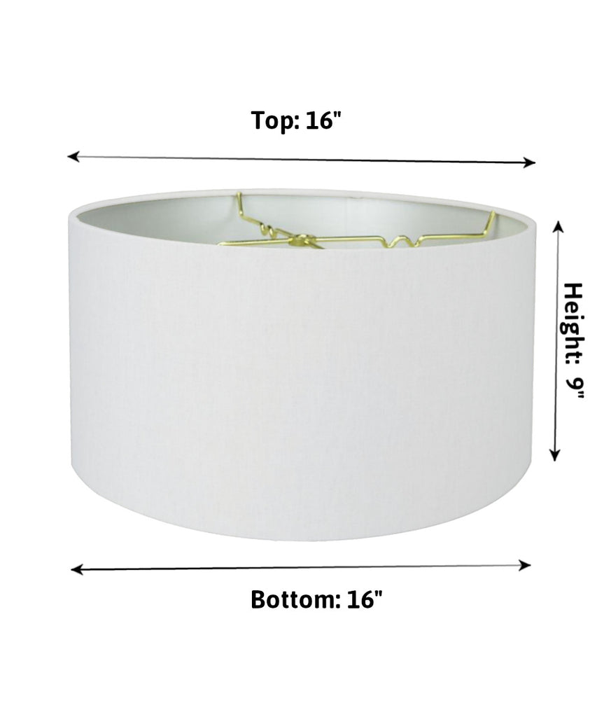 16"x16"x9" White Linen Hardback Shallow Drum Lampshade