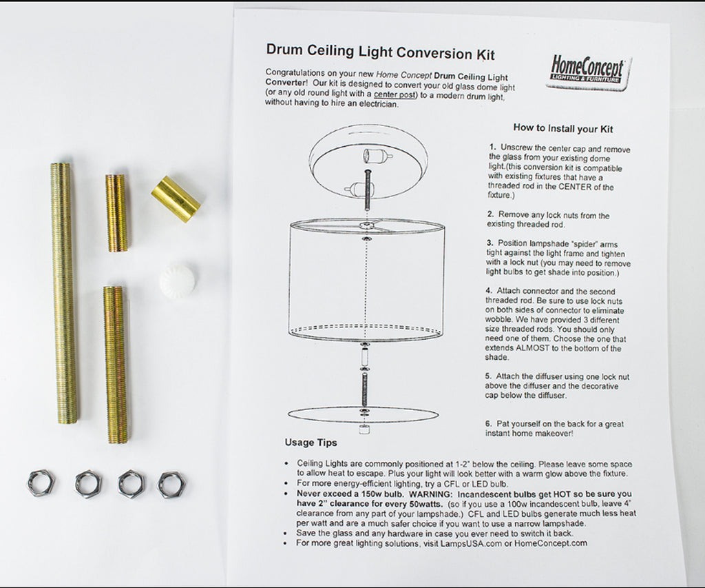 18" Moderne Flush Mount Converter Kit Textured Oatmeal  Shallow Drum Lampshade 18"x18"x10"