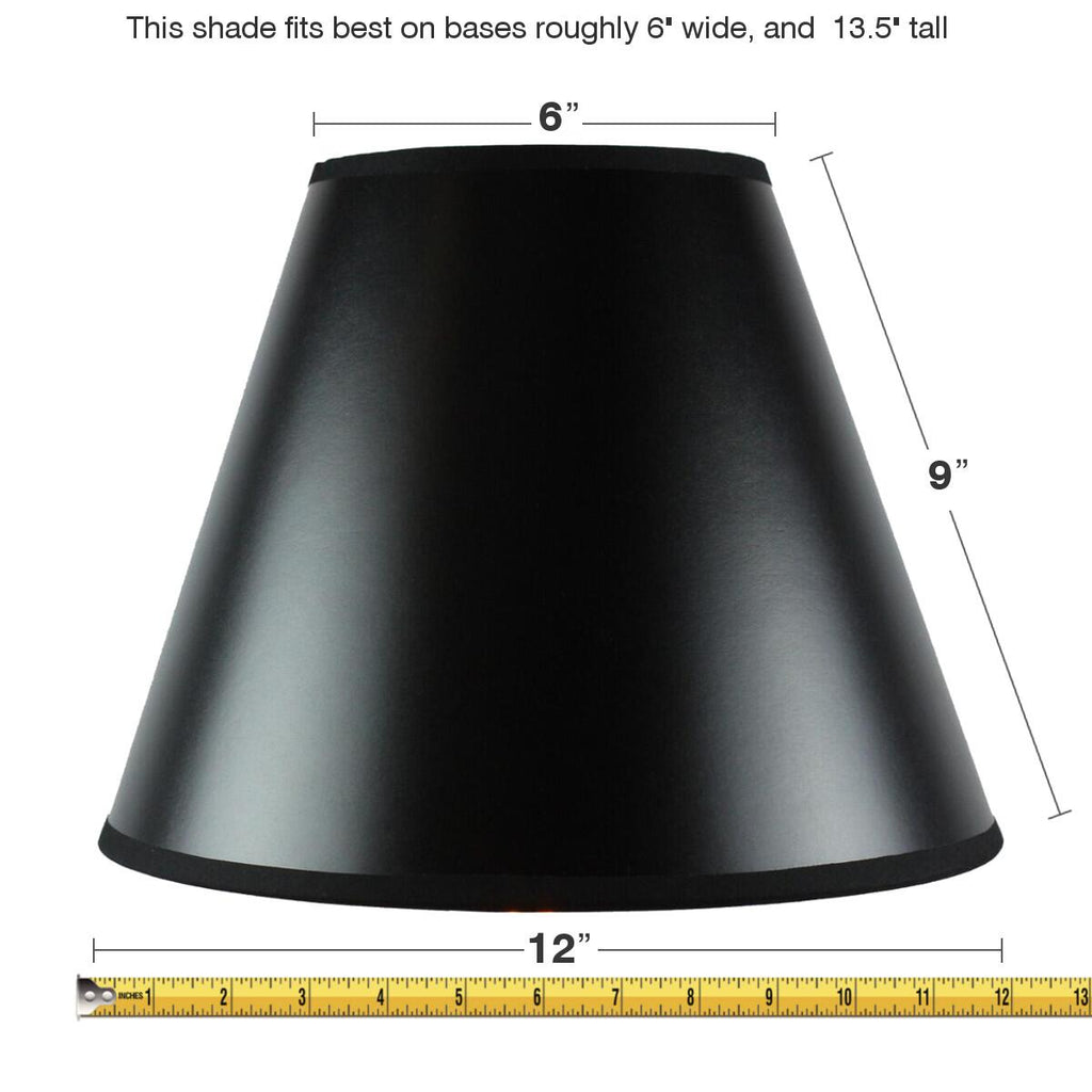 6x12x9.5 Bold Black with True Gold Lining Hard Back Empire Lampshade