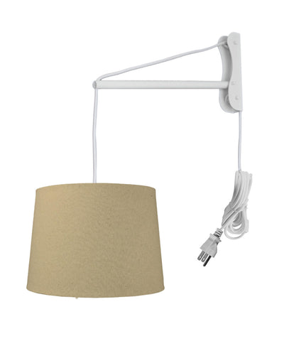 MAST Plug-In Wall Mount Pendant, 2 Light White Cord/Arm with Diffuser, Sand Linen Shade 12x14x10