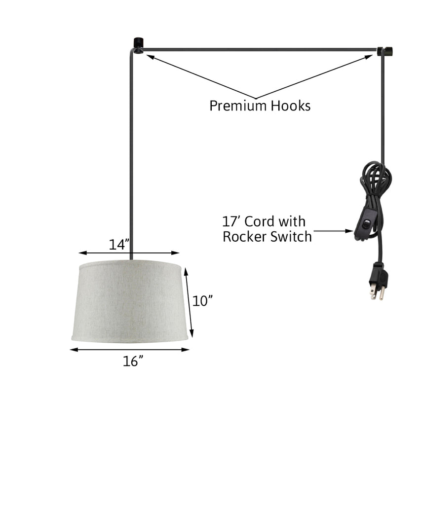 Shallow Drum 1 Light Swag Plug-In Pendant Hanging Lamp Textured Oatmeal