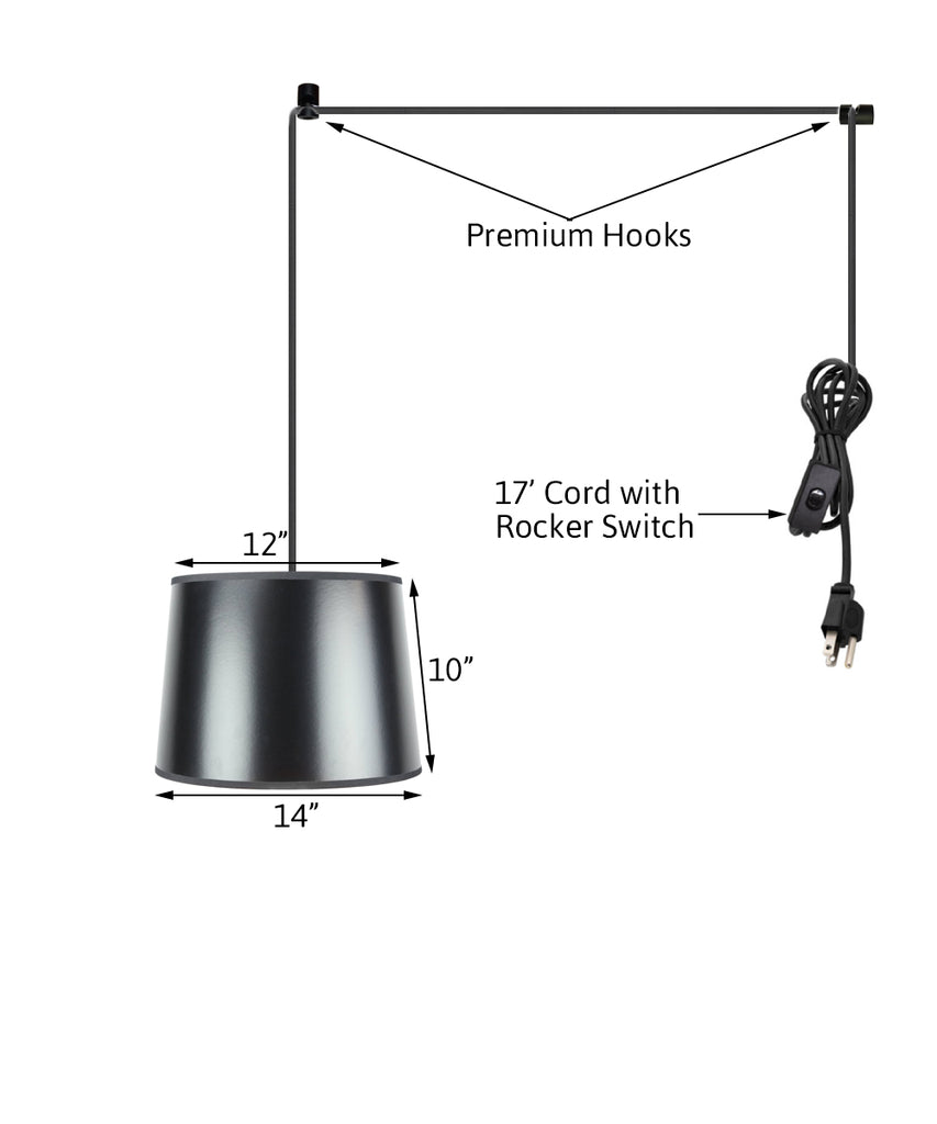 1-Light Plug In Swag Pendant Ceiling Light Black/Gold Shade