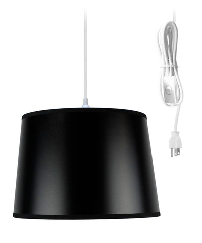 Shallow Drum 1 Light Swag Plug-In Pendant Hanging Lamp 10x12x8 Black