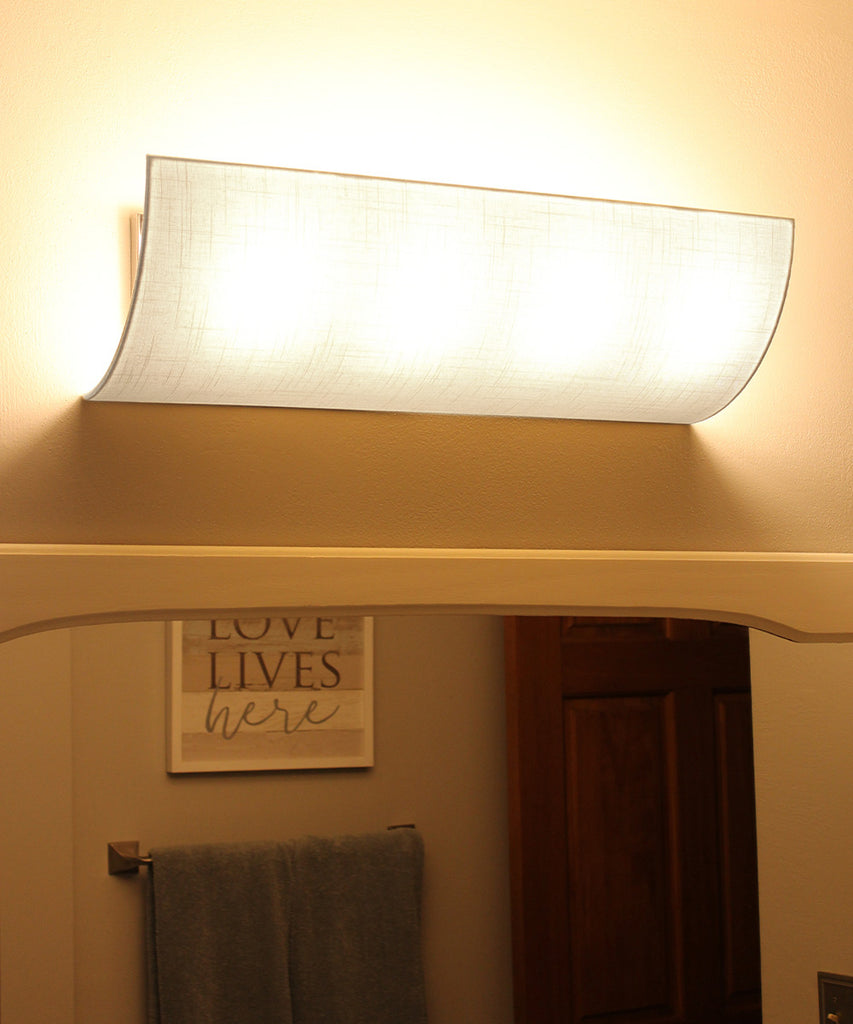 Moderne Vanity Light Cover Conversion Kit, 20"W White Textured Fabric Shade - DIY Upgrades Hollywood Lights (No Wiring)