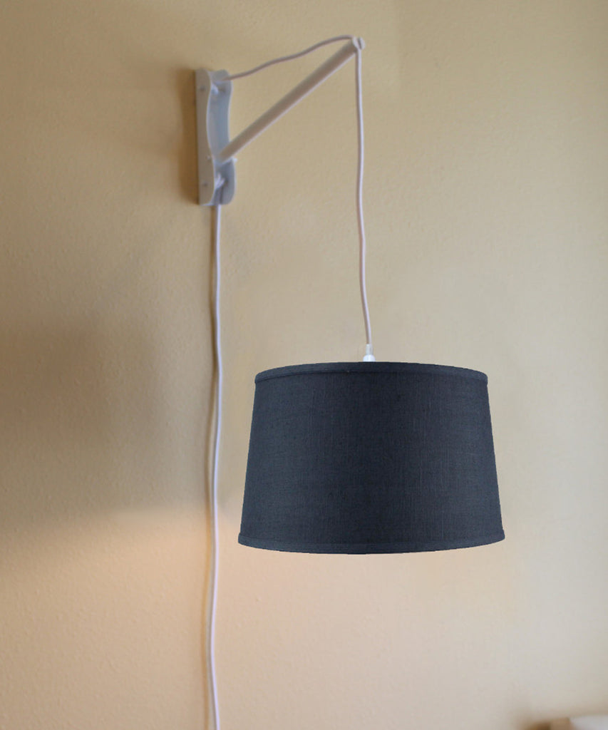 MAST Plug-In Wall Mount Pendant, 1 Light White Cord/Arm, Shallow Drum Textured Slate Blue 14x16x10