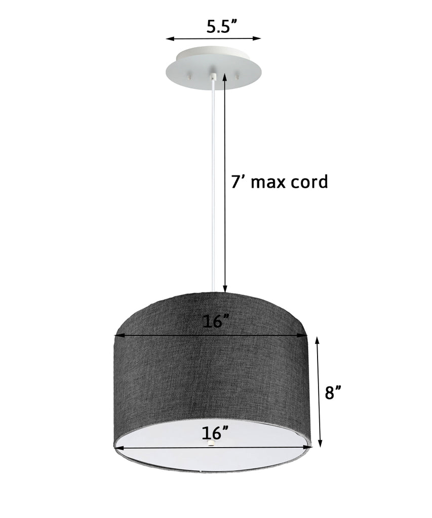 16" W 2 Light Pendant Granite Gray Shade with Diffuser, White Cord