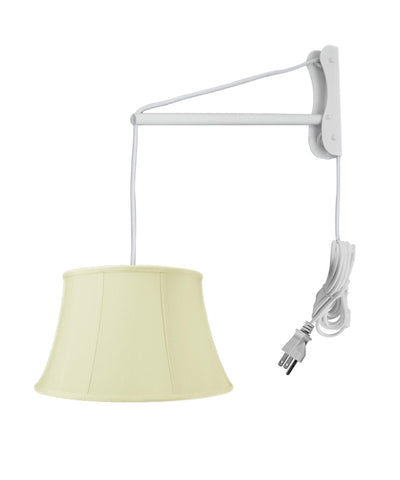 MAST Plug-In Wall Mount Pendant, 2 Light White Cord/Arm with Diffuser, Egg Shell Shade 12x17x10