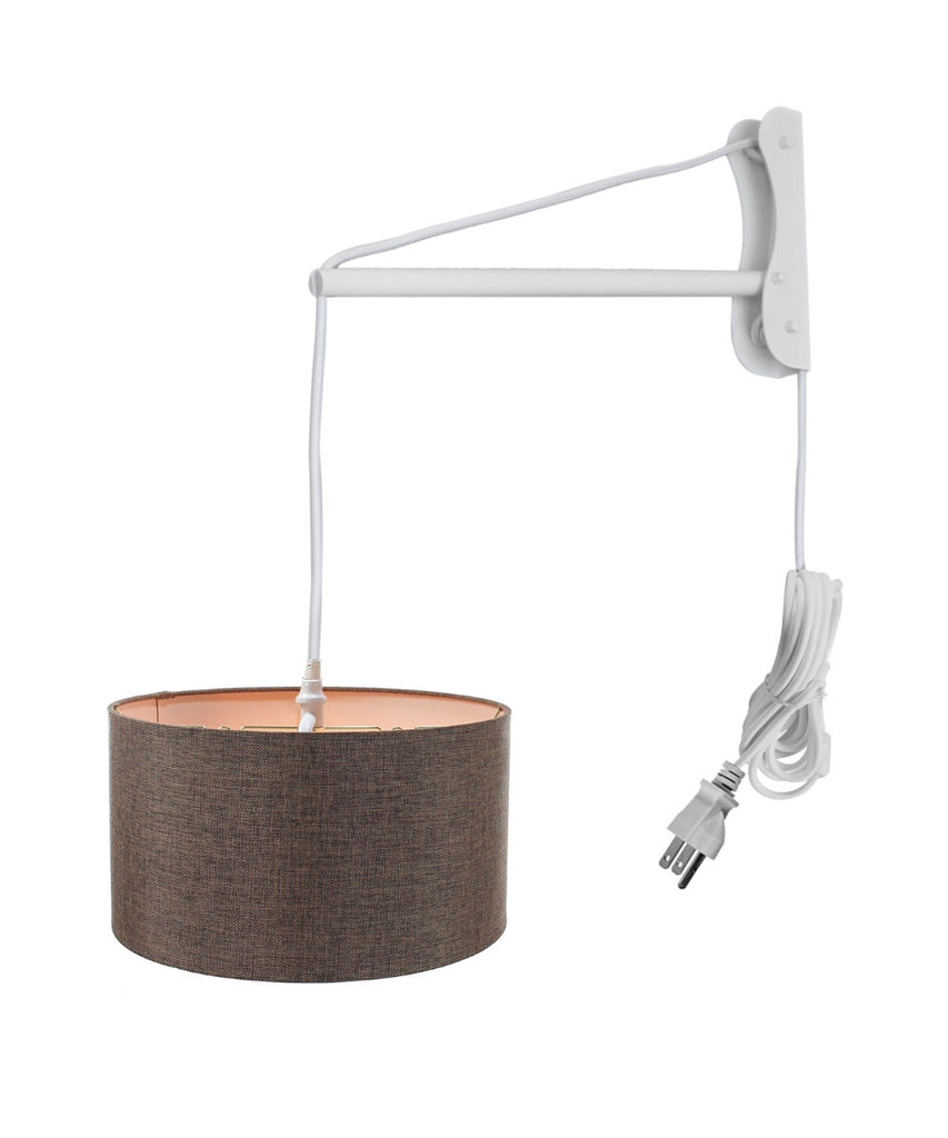 MAST Plug-In Wall Mount Pendant, 2 Light White Cord/Arm with Diffuser, Chocolate Burlap Shade 18x18x10