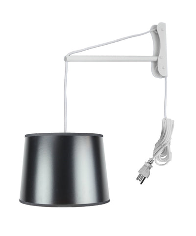 MAST Plug-In Wall Mount Pendant, 1 Light White Cord/Arm, Black/Gold Shade 12x14x10