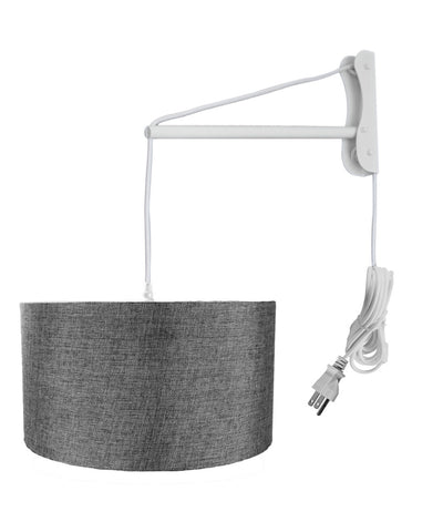 MAST Plug-In Wall Mount Pendant, 1 Light White Cord/Arm, Granite Gray Shade 18x18x10