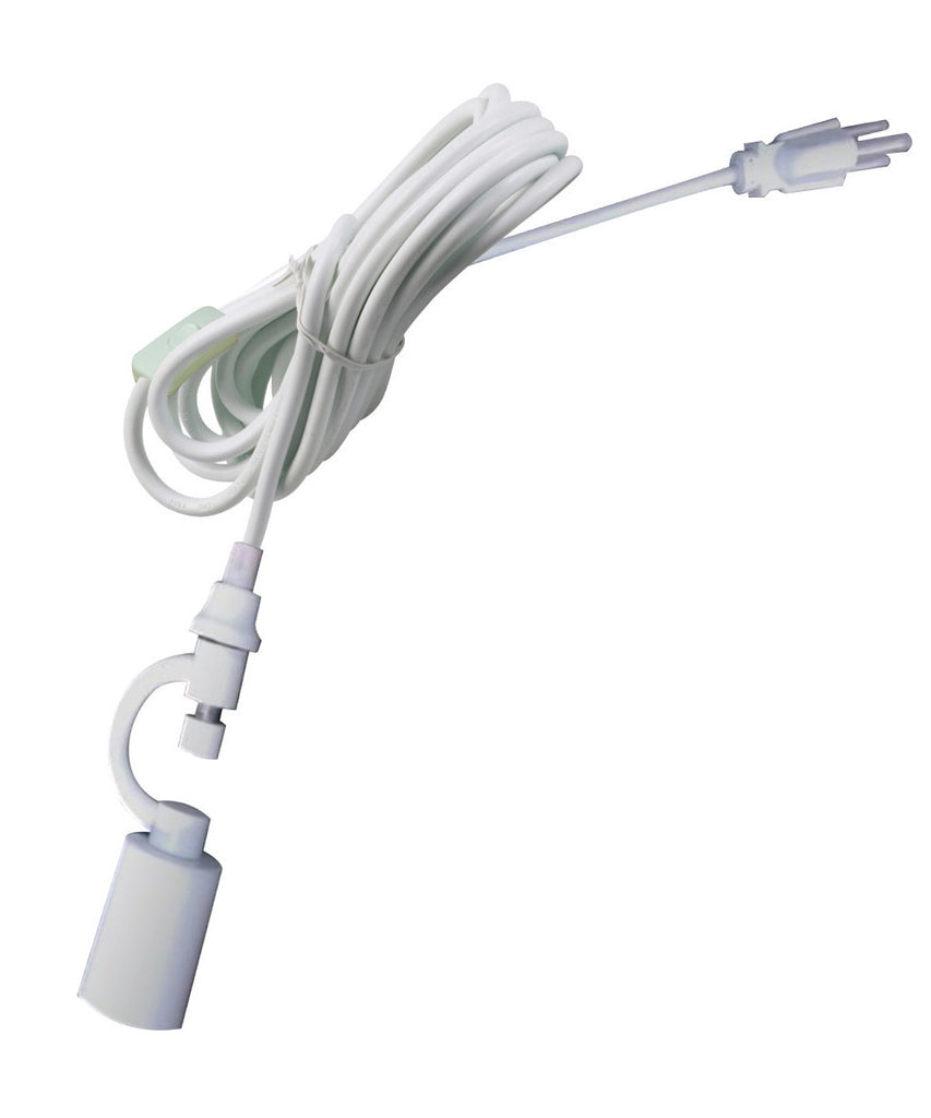 1 Light Swag Plug-In Pendant 16"w White Linen Drum Shade, 17' White Cord