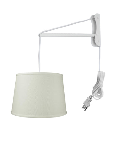 MAST Plug-In Wall Mount Pendant, 2 Light White Cord/Arm with Diffuser, Light Oatmeal Linen Shade 13x16x11