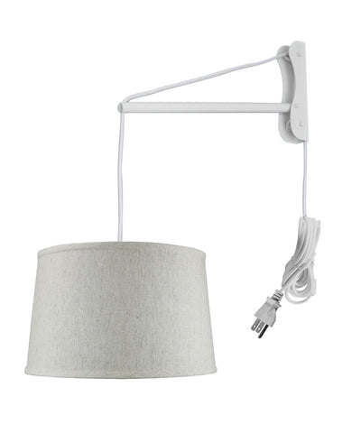 MAST Plug-In Wall Mount Pendant, 2 Light White Cord/Arm with Diffuser, Textured Oatmeal Shade 14x16x10