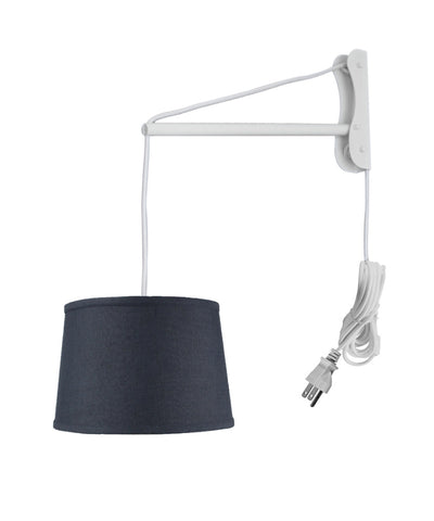 MAST Plug-In Wall Mount Pendant, 1 Light White Cord/Arm, Textured Slate Shallow Drum Shade 10x12x08