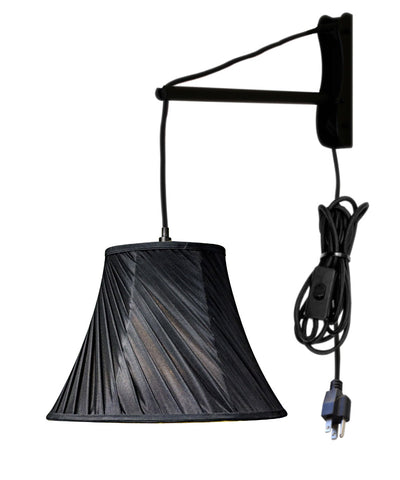 MAST Plug-In Wall Mount Pendant, 1 Light Black Cord/Arm, Black Shade 08x16x12