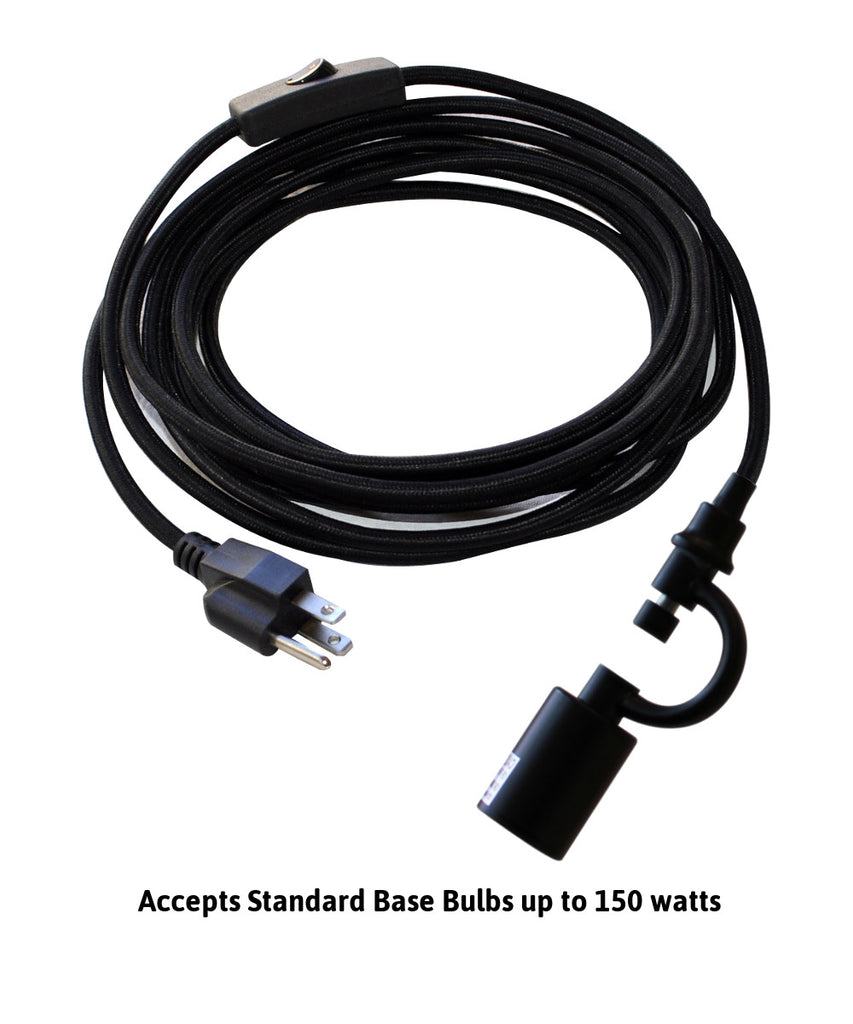 MAST Plug-In Wall Mount Pendant, 1 Light Black Cord/Arm, Shallow Drum Black Shade 10x12x8