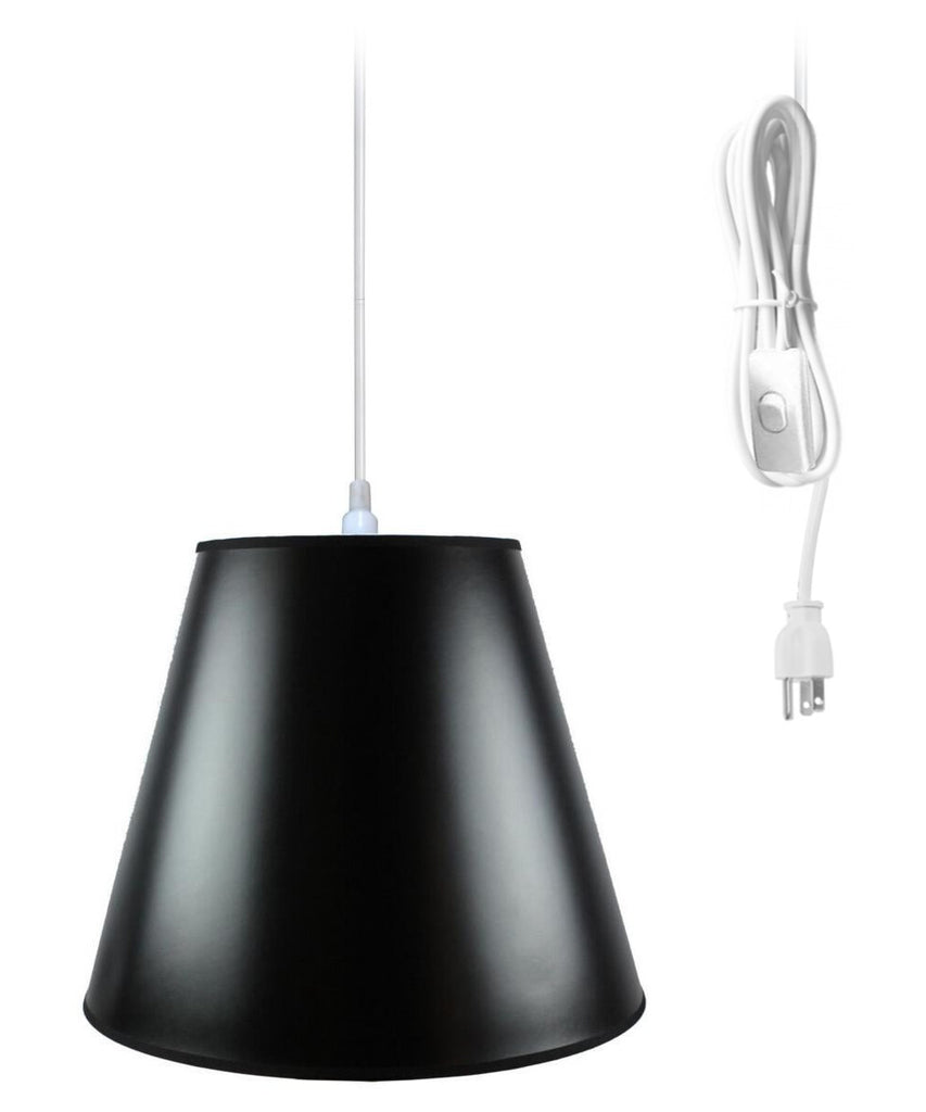 1-Light Plug In Swag Pendant Lamp Black/Gold Shade