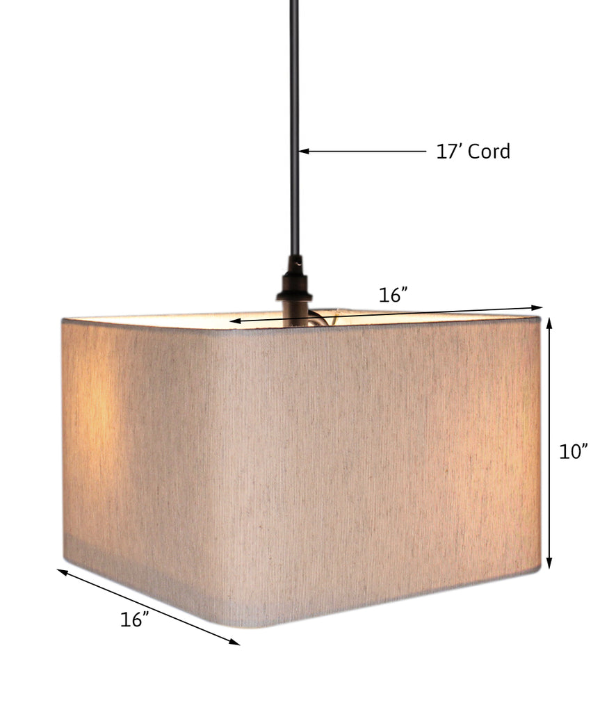 2 Light Swag Plug-In Pendant 16"w Rounded Corner Square Oatmeal Drum Shade with Diffuser, Black Cord