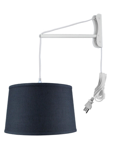 MAST Plug-In Wall Mount Pendant, 1 Light White Cord/Arm, Shallow Drum Textured Slate Blue 14x16x10