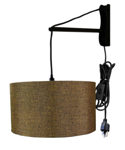 MAST Plug-In Wall Mount Pendant, 1 Light Black Cord/Arm, Chocolate Burlap 12x14x10