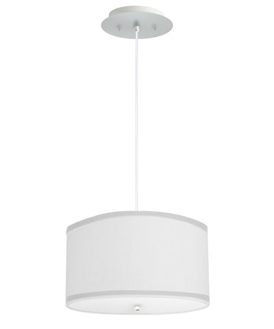 2 Light Pendant 18"w White Linen Shade with Diffuser, White Cord