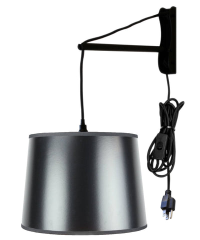 MAST Plug-In Wall Mount Pendant, 1 Light Black Cord/Arm, Black/Gold Shade 12x14x10