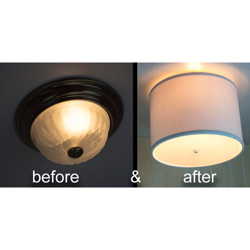 14" Moderne Flush Mount Conversion Kit - DIY Convert your dated Glass Ceiling Light to a Modern White Fabric Drum Lamp Shade with Diffuser by Home Concept 14"x14"x10"