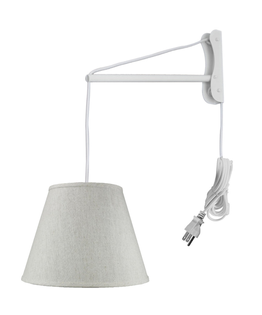 MAST Plug-In Wall Mount Pendant, 1 Light White Cord/Arm, Textured Oatmeal Shade 09x16x12