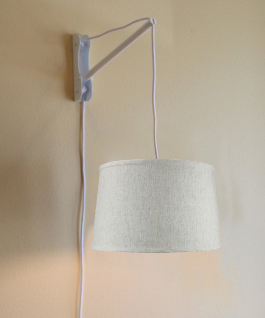 MAST Plug-In Wall Mount Pendant, 2 Light White Cord/Arm with Diffuser, Textured Oatmeal Shade 14x16x10