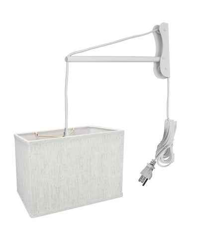 MAST Plug-In Wall Mount Pendant, 1 Light White Cord/Arm, Rectangular Textured Oatmeal Shade (6.5x12) (6.5x12) x 9