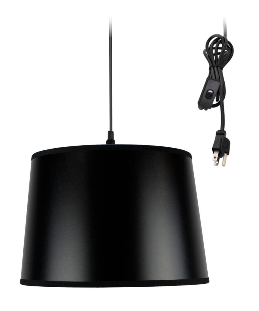 Shallow Drum 1 Light Swag Plug-In Pendant Hanging Lamp 10x12x8 Black