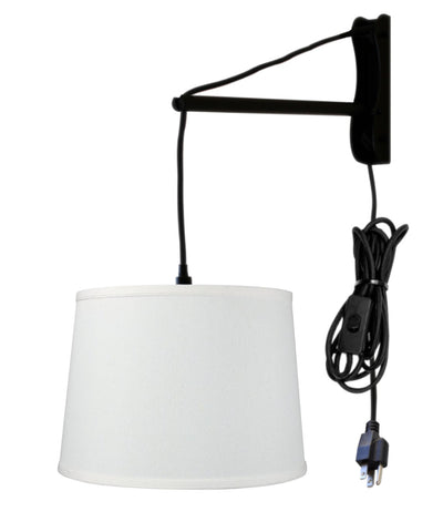 MAST Plug-In Wall Mount Pendant, 1 Light Black Cord/Arm, Light Oatmeal Shade 12x14x10
