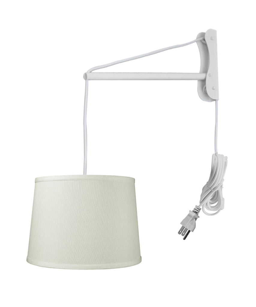 MAST Plug-In Wall Mount Pendant, 2 Light White Cord/Arm with Diffuser, Light Oatmeal  Shade 12x14x10