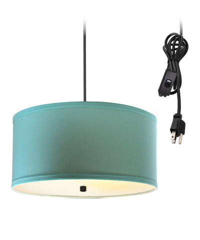 2 Light Swag Plug-In Pendant 14"w Island Paridise Blue with Diffuser, Black Cord