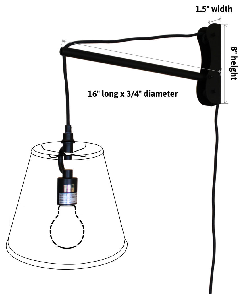 The MAST 1 Light Wall Arm Converts Your Lampshade to a Wall Pendant,  Black